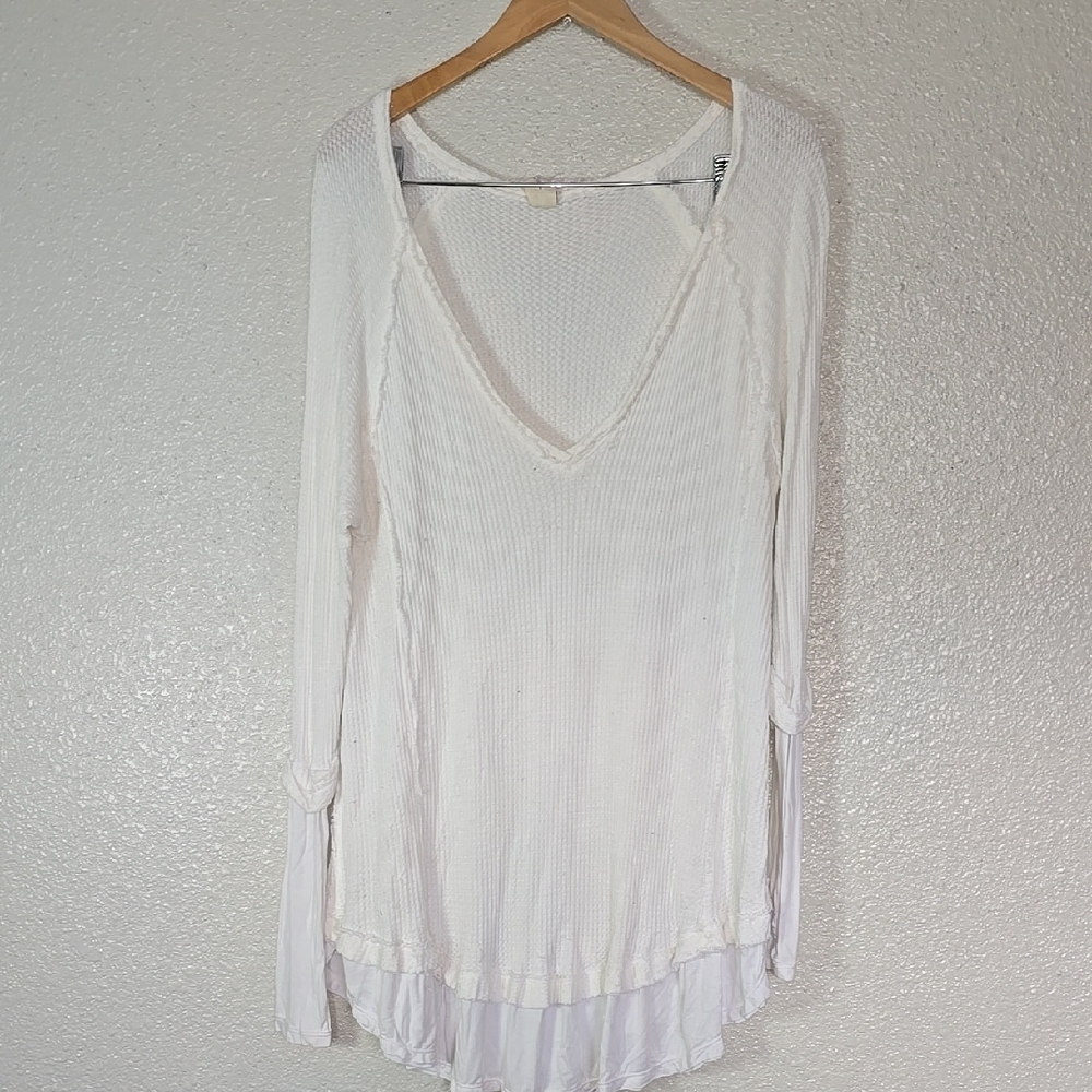 Free People White Waffle V-Neck Women's Top